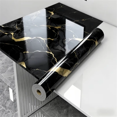 1 Piece, Aluminum Foil Marbled Waterproof Wallpaper, Self-Adhesive, Removable,Vinyl, Easy To Clean, Used For Bathroom Tables, Kitchen Doors, Cabinets, Countertops, Self-Adhesive Paper, Furniture Decoration, DIY Room Decoration Wall Art Wallpaper