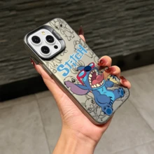 Disney Lilo & Stitch Angel Series  Case, Cute Cartoon Anime Design, Suitable For  17, 16, 15, 14, 13, 12, 11 Pro Max, XS, XR And X, Features A Reflective Back And Shockproof Corners. Perfect As A Birthday Gift, Holiday Gift, Or Valentine's Day Gift. - màu đen - Xem 10