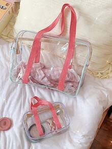 1pc Large Capacity Transparent Jelly Bag, PVC Beach Bag, Transparent Swimming Storage Bag, Outdoor Sports Style, Lightweight, Zipper Closure, Adjustable Shoulder Strap, Wipe Clean With Wet Wipes, Transparent Material - Multicolor - View 2