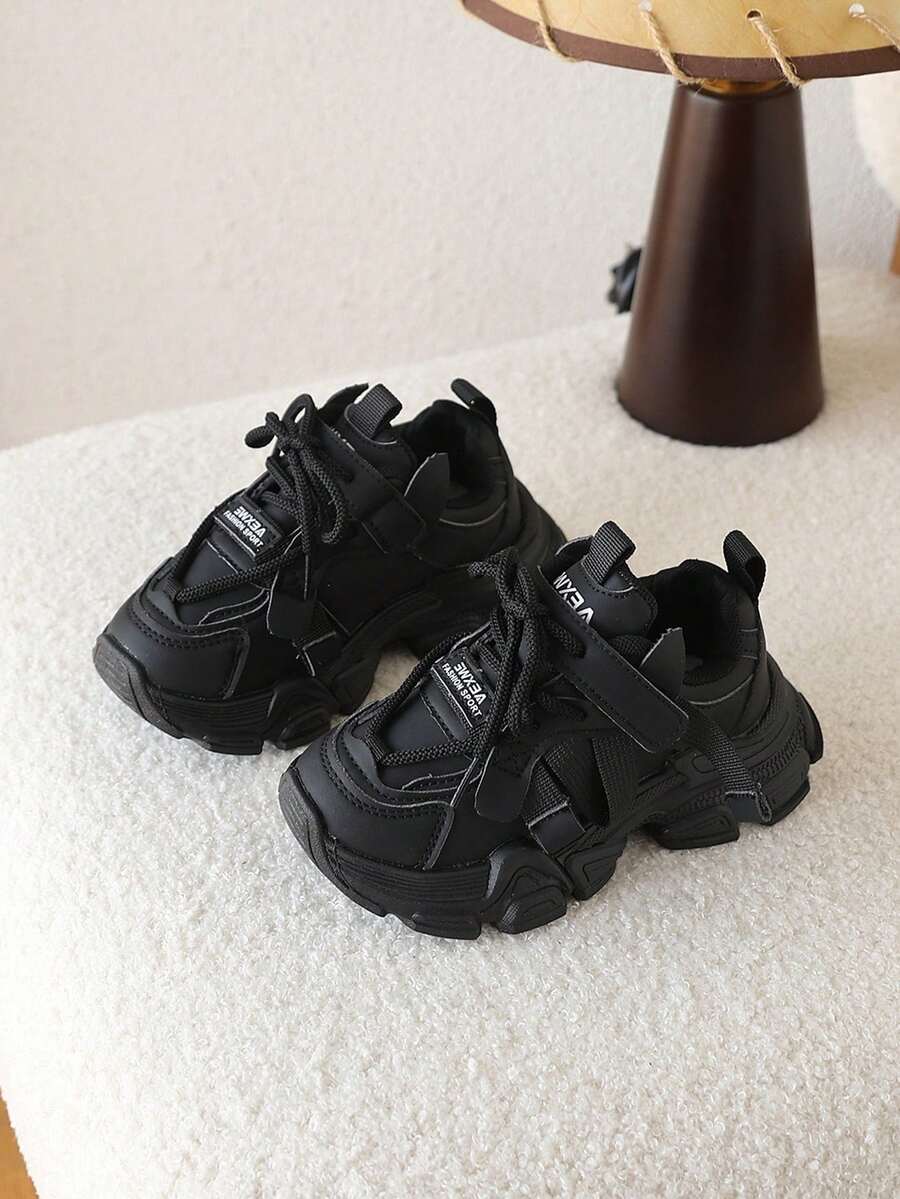 1双儿童休闲运动鞋，新款春秋季男女童厚底鞋 - 黑色 - 查看 1