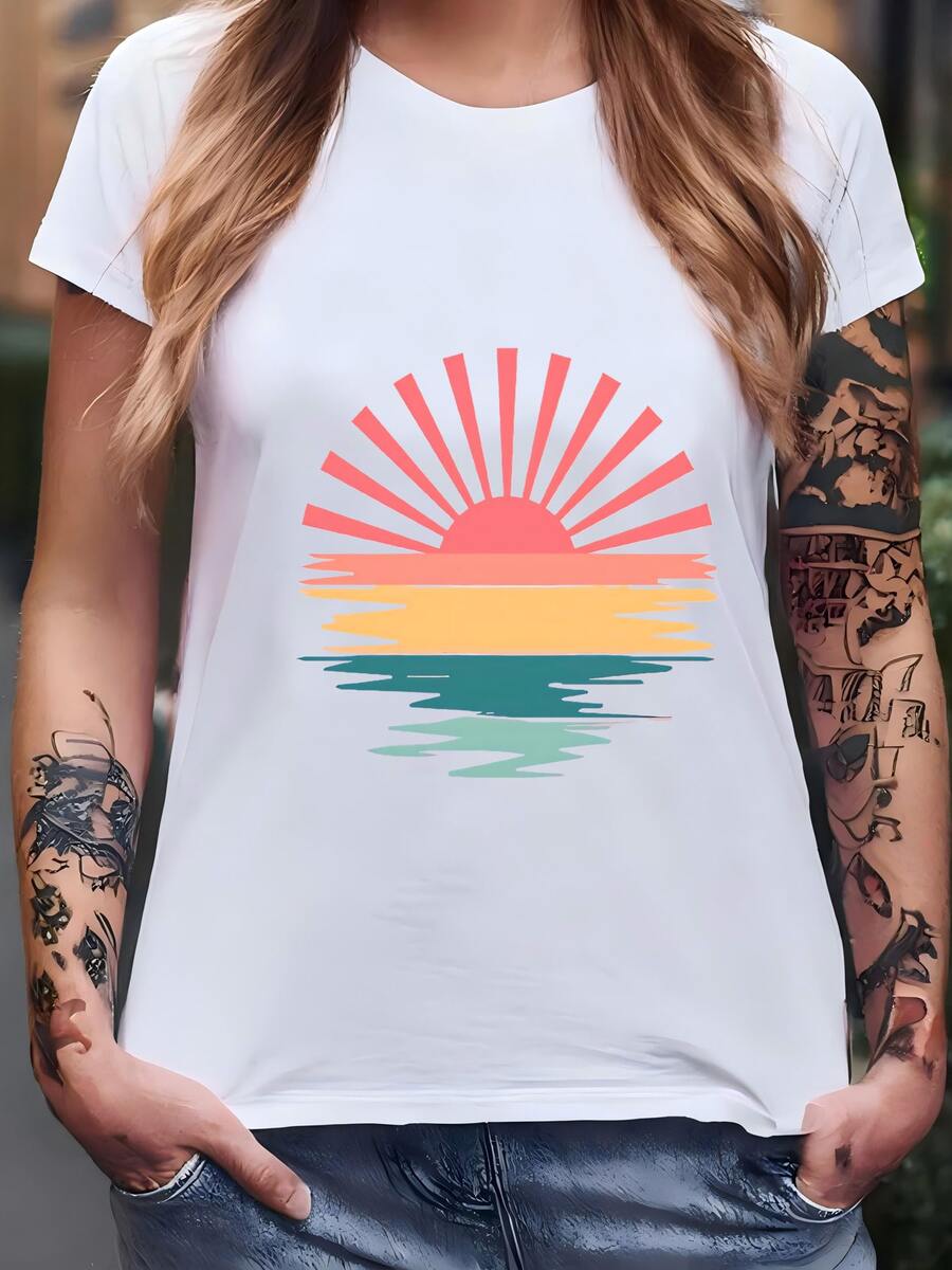 Camiseta De Puesta De Sol Retro, Camisa De Sol, Camisa Amante De La Naturaleza, Camisa De Verano Vintage, Camisa De Vibraciones De Verano Retro, Regalo Para Amante De La Puesta De Sol Camiseta - Blanco - Ver 1