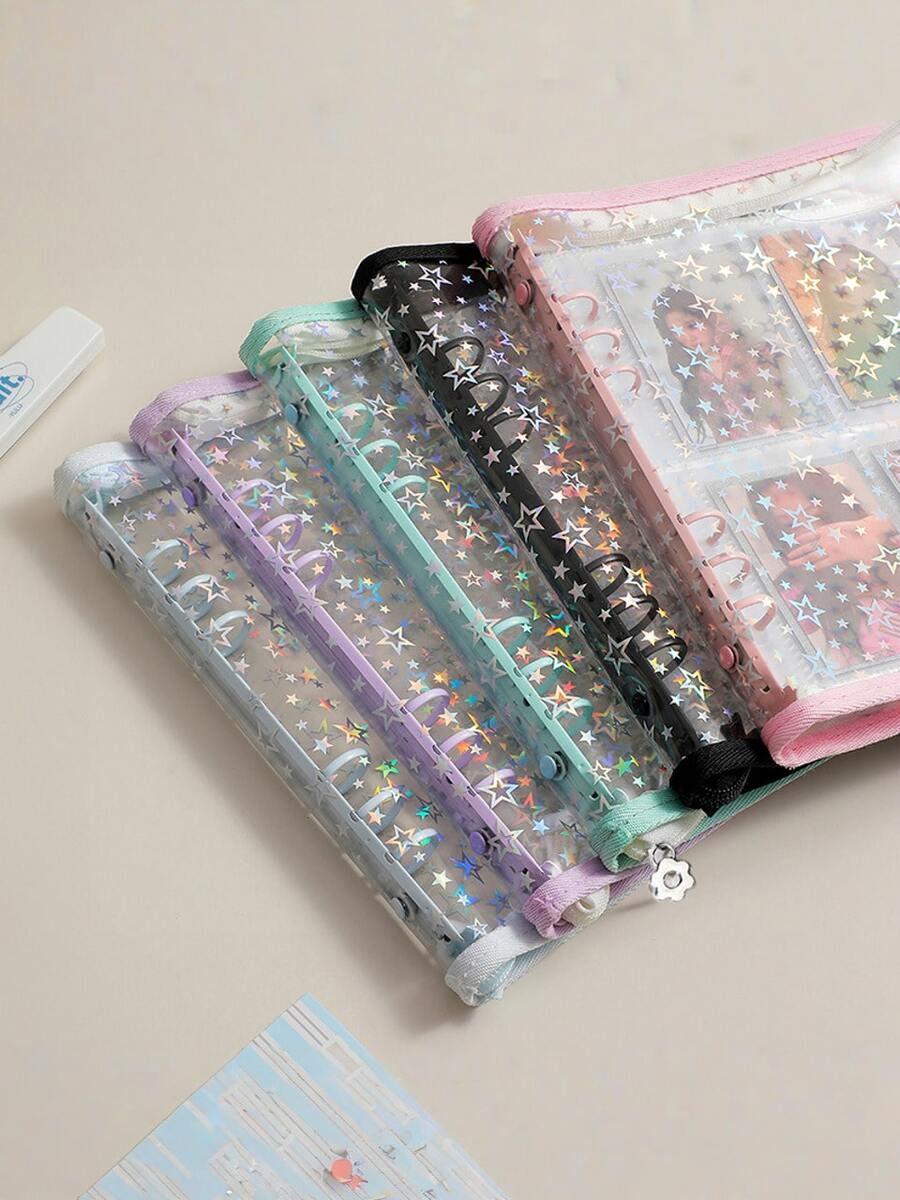 A5 Sticker Storage & Organization Album, Reusable Zipper Photo Album With Transparent Laser Star Cover, Pocket Pages, Suitable For Diaries, Student & Office Supplies, Great For Storing Stickers And Small Accessories