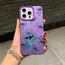 Disney Lilo & Stitch Angel Series  Case, Cute Cartoon Anime Design, Suitable For  17, 16, 15, 14, 13, 12, 11 Pro Max, XS, XR And X, Features A Reflective Back And Shockproof Corners. Perfect As A Birthday Gift, Holiday Gift, Or Valentine's Day Gift. - 紫色 - 查看 2