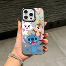 Disney Lilo & Stitch Angel Series  Case, Cute Cartoon Anime Design, Suitable For  17, 16, 15, 14, 13, 12, 11 Pro Max, XS, XR And X, Features A Reflective Back And Shockproof Corners. Perfect As A Birthday Gift, Holiday Gift, Or Valentine's Day Gift. - Black - View 2