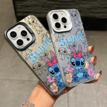 Disney Lilo & Stitch Angel Series  Case, Cute Cartoon Anime Design, Suitable For  17, 16, 15, 14, 13, 12, 11 Pro Max, XS, XR And X, Features A Reflective Back And Shockproof Corners. Perfect As A Birthday Gift, Holiday Gift, Or Valentine's Day Gift. - Black - View 3