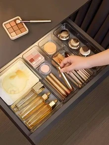 4/8pcs Simple Transparent Drawer Storage Boxes, Small Items Organizer Boxes, Makeup, Cosmetic Tools Storage Boxes, Drawer Organizers - Clear - View 5