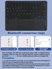 适用于三星 Galaxy Tab / iPad / Redmi iPad SE 的键盘保护套，带可拆卸充电蓝牙键盘（280mAh）和触摸板，带笔槽（黑色）