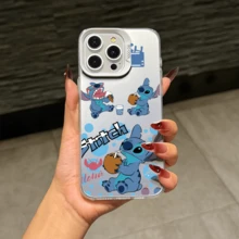 Disney Lilo & Stitch Angel Series  Case, Cute Cartoon Anime Design, Suitable For  17, 16, 15, 14, 13, 12, 11 Pro Max, XS, XR And X, Features A Reflective Back And Shockproof Corners. Perfect As A Birthday Gift, Holiday Gift, Or Valentine's Day Gift. - Black - View 8