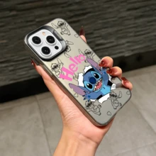 Disney Lilo & Stitch Angel Series  Case, Cute Cartoon Anime Design, Suitable For  17, 16, 15, 14, 13, 12, 11 Pro Max, XS, XR And X, Features A Reflective Back And Shockproof Corners. Perfect As A Birthday Gift, Holiday Gift, Or Valentine's Day Gift. - trắng - Xem 10