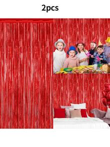 2包红色金属丝背景幕布，3.28英尺 x 7.05英尺流苏帘，红色箔片金属丝派对彩带背景幕布，适用于情人节、婚礼照片背景、结婚纪念日派对装饰