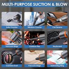15000PA High Power Portable Wireless Vacuum Cleaner, 4-In-1 Compressed Air Duster And Handheld Vacuum Cleaner With Brushless Motor, Suitable For Car, Home, Office, Camping, Computer Keyboard And Laptop Cleaning, 2000mAh/11.1V - Black and Orange - View 6