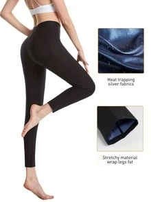 1件装女士高腰吸汗紧身裤，4倍吸汗效率，塑形瘦身紧身裤，针对腰部和腿部吸汗，健身塑形奇迹之泉 - 藍色 - 查看 4