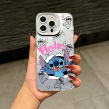 Disney Lilo & Stitch Angel Series  Case, Cute Cartoon Anime Design, Suitable For  17, 16, 15, 14, 13, 12, 11 Pro Max, XS, XR And X, Features A Reflective Back And Shockproof Corners. Perfect As A Birthday Gift, Holiday Gift, Or Valentine's Day Gift. - trắng - Xem 2
