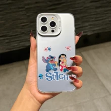 Funda de la serie Angel de Lilo y Stitch de Disney, diseño de dibujos animados lindos, adecuado para 17, 16, 15, 14, 13, 12, 11 Pro Max, XS, XR y X, con parte trasera reflectante y esquinas resistentes a los golpes. Perfecto como regalo de cumpleaños, regalo festivo o regalo del Día de San Valentín. - Blanco - Ver 2