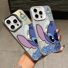 Disney Lilo & Stitch Angel Series  Case, Cute Cartoon Anime Design, Suitable For  17, 16, 15, 14, 13, 12, 11 Pro Max, XS, XR And X, Features A Reflective Back And Shockproof Corners. Perfect As A Birthday Gift, Holiday Gift, Or Valentine's Day Gift. - 紫色 - 查看 3
