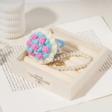 [2026 Valentine's Day Gift]1pc Handmade Crochet Red Rose Mini Bouquet Keychain Pearl Chain Bag Charm Creative Small Gift For Girlfriend - Blue Rose - View 1