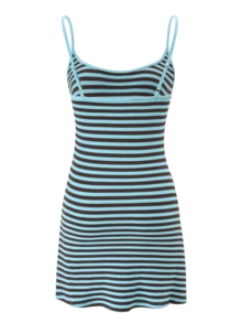 Women's Striped Belted Mini Dress, Ribbed Knit Spaghetti Strap Sleeveless A-Line Dress, A Short Dress Suitable For Going Out, Y2K Style Vacation, Commute, And Everyday Dress. - Màu xanh lam - Xem 5