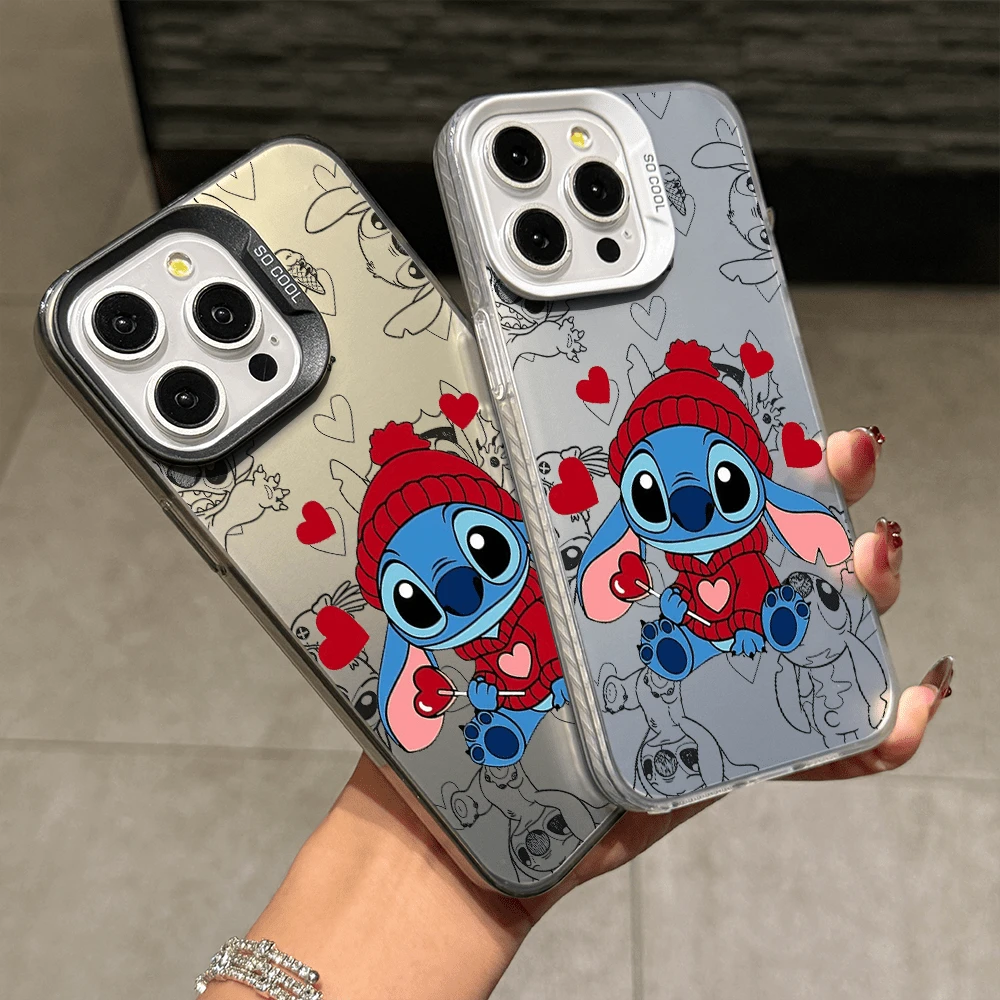 Disney Lilo & Stitch Angel Series Case, Cute Cartoon Anime Design, Suitable For 17, 16, 15, 14, 13, 12, 11 Pro Max, XS, XR And X, Features A Reflective Back And Shockproof Corners. Perfect As A Birthday Gift, Holiday Gift, Or Valentine's Day Gift. - 粉色 - 查看 1