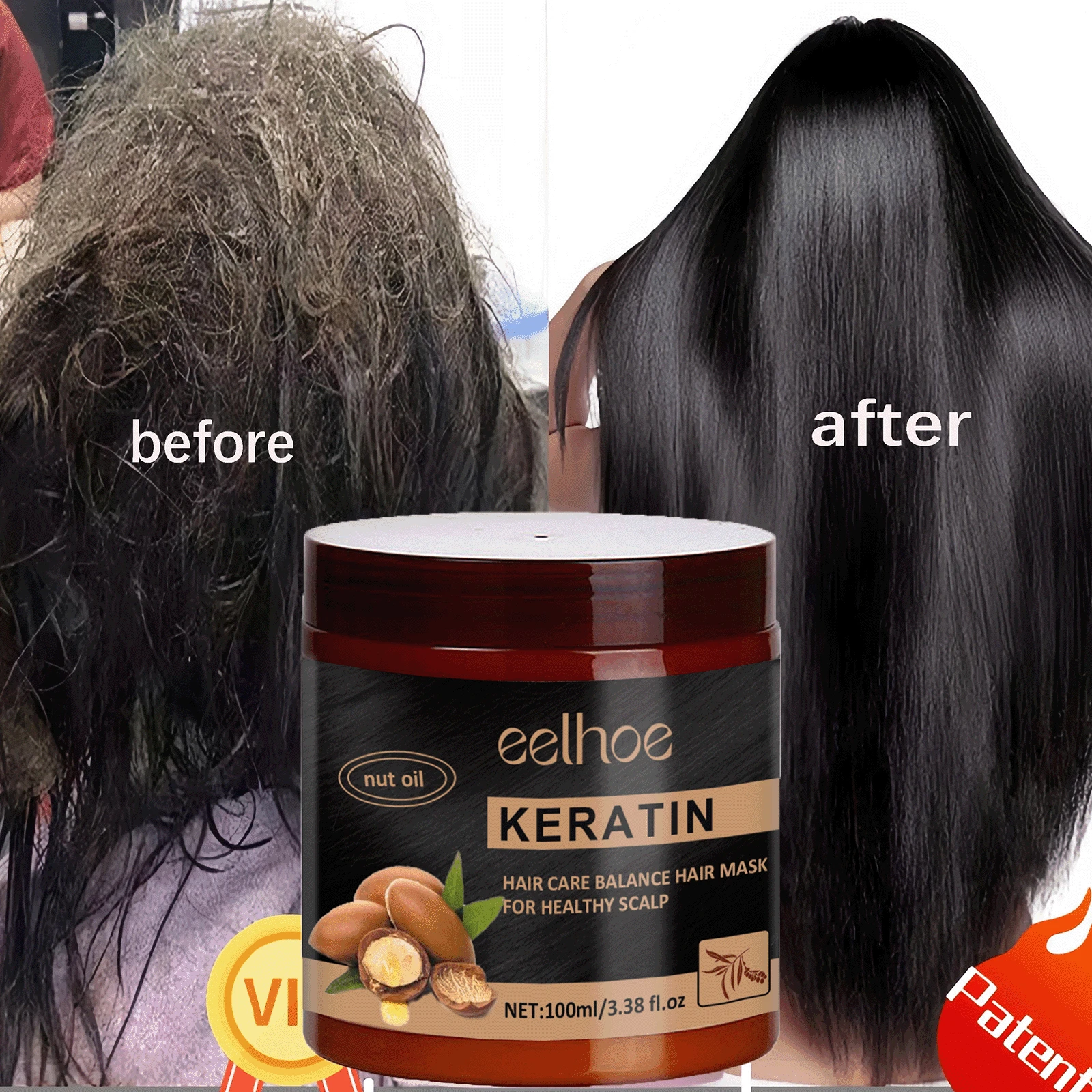 Mascarilla capilar de colágeno con aceite de argán marroquí, tratamiento de reparación profunda y acondicionamiento, apta para cabellos secos y dañados de todo tipo - Marrón - Ver 1