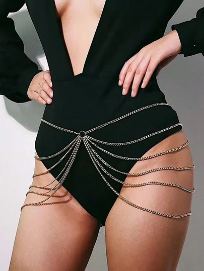 Fashionable Sexy Women's Versatile Geometric U-Shape Waist Decor Exaggerated Multi-Layer Tassel Chain Waist Chain