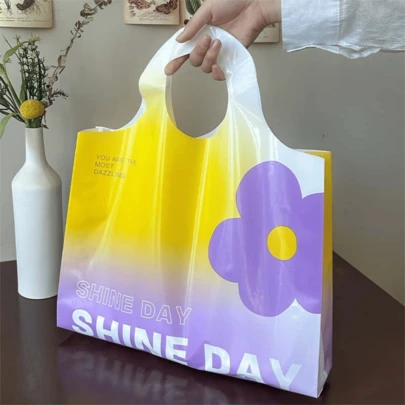 50pcs Party Gift Clothing Packaging Bags, High-End Women's Shopping Bags, Semi-Circular Handheld Storage Bags, Wedding Packaging Bags, Gift Packaging Bags, Flower Pattern Packaging Bags, Reusable Packaging Bags, Thick Waterproof Portable Large Capacity Tote Bags, Outdoor Travel Daily Necessities Storage Bags. Suitable For Holidays, New Year's, Weddings, Parties, Shopping Bags, Birthday Gift Bags, Party Gift Bags