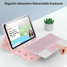 可拆卸可充电触控板键盘保护套，带笔槽，兼容三星 Galaxy Tab / iPad / Redmi Pad SE，磁吸式蓝牙键盘保护套（粉色） - 粉色 - 查看 6