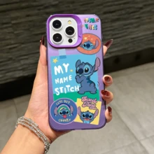 Disney Lilo & Stitch Angel Series  Case, Cute Cartoon Anime Design, Suitable For  17, 16, 15, 14, 13, 12, 11 Pro Max, XS, XR And X, Features A Reflective Back And Shockproof Corners. Perfect As A Birthday Gift, Holiday Gift, Or Valentine's Day Gift. - 紫色 - 查看 2