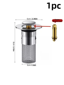 1个不锈钢浴室水槽塞 - 弹跳式排水塞，带毛发收集器，适用于1.18英寸至1.57英寸的洗脸盆，镀铬饰面 - 彩色 - 查看 10