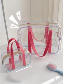 1pc Large Capacity Transparent Jelly Bag, PVC Beach Bag, Transparent Swimming Storage Bag, Outdoor Sports Style, Lightweight, Zipper Closure, Adjustable Shoulder Strap, Wipe Clean With Wet Wipes, Transparent Material - Multicolor - View 4