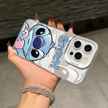 Disney Lilo & Stitch Angel Series  Case, Cute Cartoon Anime Design, Suitable For  17, 16, 15, 14, 13, 12, 11 Pro Max, XS, XR And X, Features A Reflective Back And Shockproof Corners. Perfect As A Birthday Gift, Holiday Gift, Or Valentine's Day Gift. - 粉色 - 查看 11