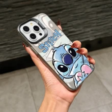 Disney Lilo & Stitch Angel Series  Case, Cute Cartoon Anime Design, Suitable For  17, 16, 15, 14, 13, 12, 11 Pro Max, XS, XR And X, Features A Reflective Back And Shockproof Corners. Perfect As A Birthday Gift, Holiday Gift, Or Valentine's Day Gift. - 粉色 - 查看 10