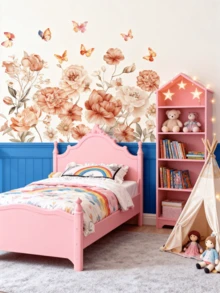 1张/2张壁纸 - [花蝶翅膀] 男孩儿童房装饰 家居自粘婴儿房装饰 女孩房装饰壁纸 可移除墙贴 个性化礼物 客厅墙面装饰、女孩卧室、窗贴 - 可爱创意墙面装饰 儿童房装饰 卧室装饰