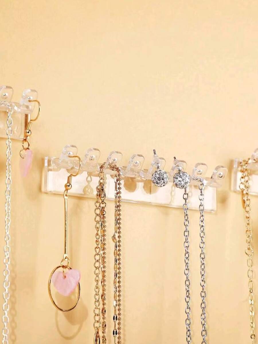 3Pcs/Set Necklace Rack, Necklace Organizer Wall Mount 8 Hooks For Hanging Necklaces, Jewelry, Bracelets, Bracelets And Rings, Girls And Women's Gifts - Clear - View 1