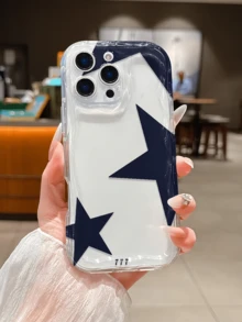 1pc Cream Transparent Navy Blue Numeric Star Minimalist Full Coverage TPU Shockproof Phone Case Compatible With IPhone 17, 16, 15, 14, 13, 12, 11 Pro Max, Air - Multicolor - View 1