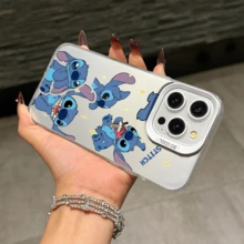 Disney Lilo & Stitch Angel Series  Case, Cute Cartoon Anime Design, Suitable For  17, 16, 15, 14, 13, 12, 11 Pro Max, XS, XR And X, Features A Reflective Back And Shockproof Corners. Perfect As A Birthday Gift, Holiday Gift, Or Valentine's Day Gift. - 白色 - 查看 11