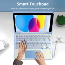 可拆卸可充电（280mAh）触控板键盘保护套，带笔槽，兼容三星 Galaxy Tab / iPad / Redmi iPad SE，磁吸式蓝牙键盘保护套（紫色） - 紫色 - 查看 2