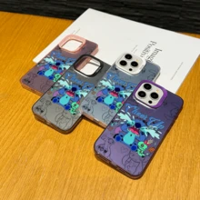 Disney Lilo & Stitch Angel Series  Case, Cute Cartoon Anime Design, Suitable For  17, 16, 15, 14, 13, 12, 11 Pro Max, XS, XR And X, Features A Reflective Back And Shockproof Corners. Perfect As A Birthday Gift, Holiday Gift, Or Valentine's Day Gift. - Màu tím - Xem 4
