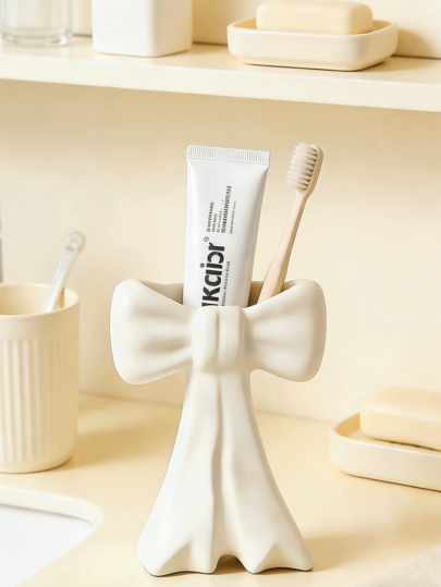 1 Stück nordischer Stil weißer Schleifen Zahnbürstenhalter, Elektrische Zahnbürstenhalterung, Make-up Organizer, Zahnbürstenhalterung, Heim-Schreibtischdekoration, elegante Raumdekoration, Heimzubehör, platzsparende Aufbewahrung, für Küche, Bad, Schlafzimmer