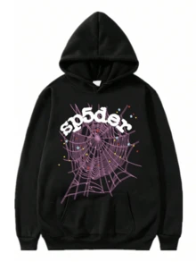 Graphic Hoodie Spider Print Drawstring Pullover Autumn Y2K Long Sleeve Sweatshirt Streetwear - 黑色 - 查看 1