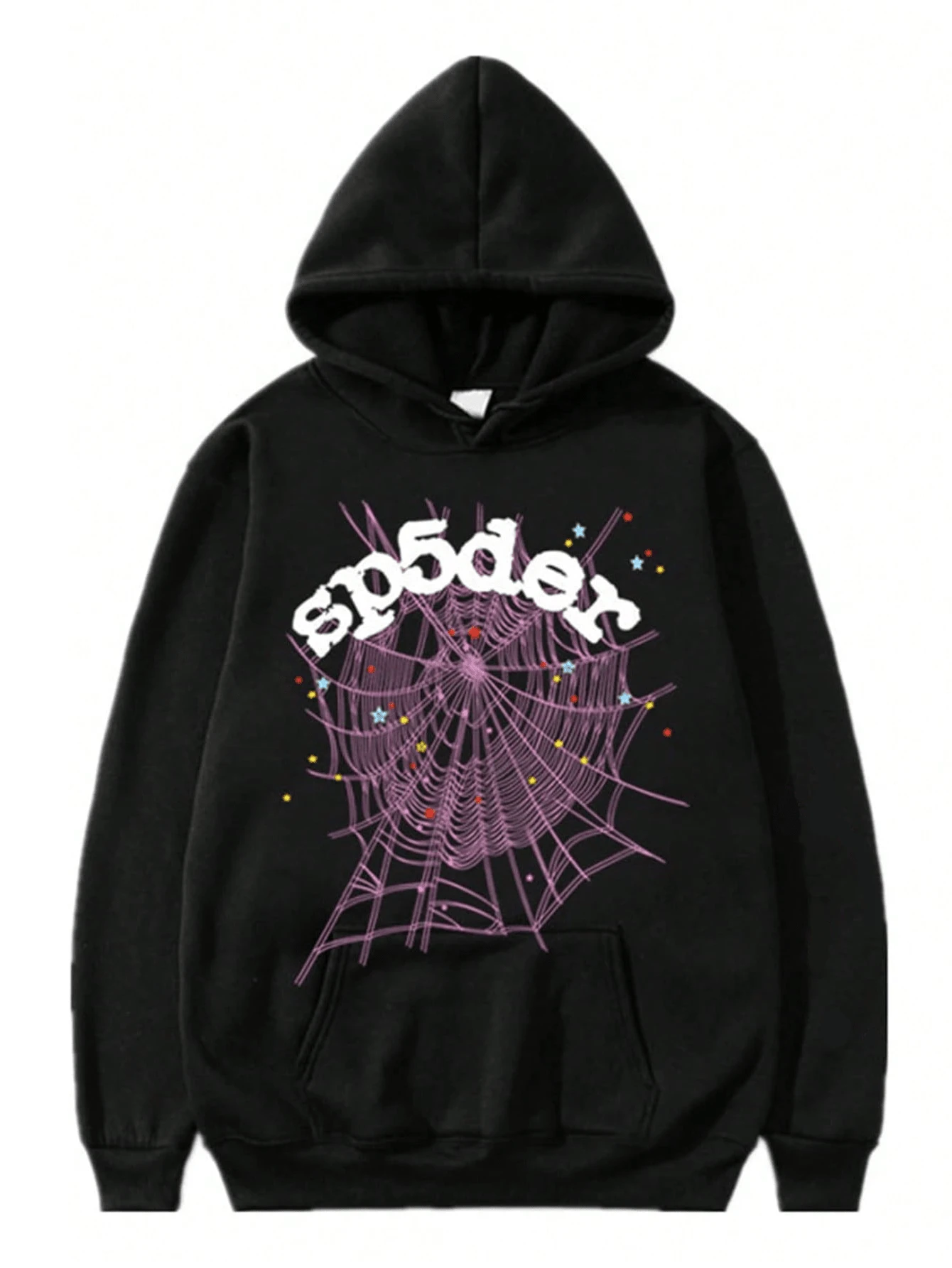 Graphic Hoodie Spider Print Drawstring Pullover Autumn Y2K Long Sleeve Sweatshirt Streetwear - 黑色 - 查看 1