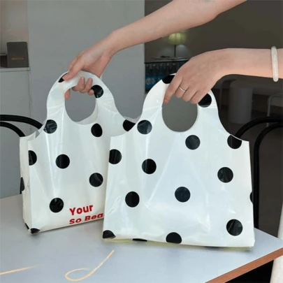 50pcs Party Favor Bags, Premium Ladies Shopping Tote Bags, Semi-Circle Handle Storage Bags, Wedding Gift Packaging Bags, Gift Wrap Bags, Polka Dot Pattern Reusable Bags, Thick Waterproof Portable Large Capacity Tote Bags, Outdoor Travel Daily Use Storage Bags. Suitable For Holidays, New Year, Weddings, Parties, Shopping, Birthday Gifts, Party Favors And More.