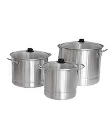 Vaporera Aluminio - LAMEX  6 pz 11, 15, 30 LTS Set de 3 Ollas Vaporeras de Aluminio Hechas en México | Capacidades 11, 15 y 30 Litros | Tapas de Cristal Irrompible | Ideales para Pozole, Tamales y Cenas Familiares | Material Grueso de Alta Calidad | Aluminio Reciclado Ecológico | Uso Doméstico y Negocio - Plateado - Ver 5