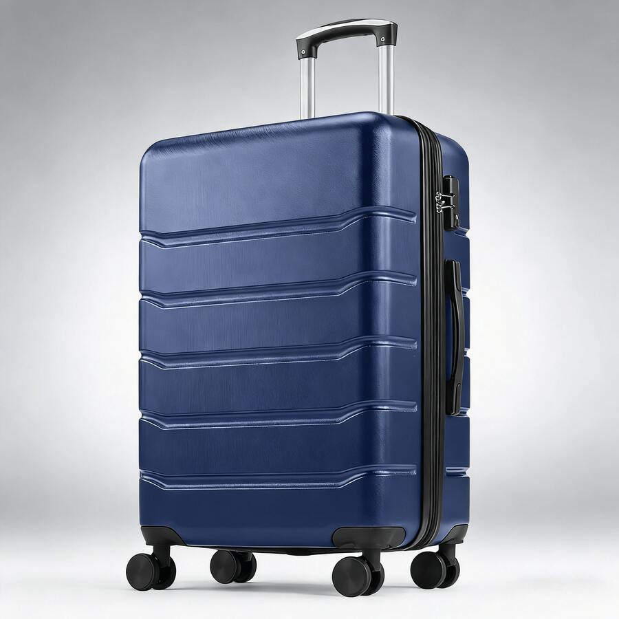 20/24/28 Inch 3-Piece Hard Shell Luggage Set, Lightweight Heavy-Duty ABS Material Expandable Rolling Suitcase With Double Silent Spinner Wheels, Durable Scratch-Resistant Travel Luggage For Business Trips, Weekend Getaways, Family Vacations & Student Travel - 藍色 - 查看 1
