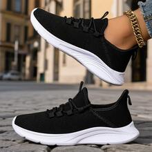 Women's Casual Lightweight Breathable Black Knit Sneakers - Comfortable Lace-Up Athletic Shoes, Suitable For Casual Sports And Walking - Black - View 4