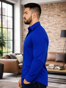 Men's Dress Shirt Long Sleeve Slim Fit Premium Luxury Tricoline Color Block Spring/Fall Regular Fit Buttons Front Button - Xanh đậm - Xem 2