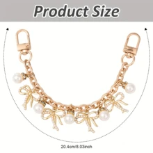 时尚仿珍珠蝴蝶结装饰金色链条吊坠包包配件 DIY 首饰配件，适用于手提包单肩包装饰 - 彩色 - 查看 5