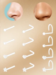 CIZME 4pcs Transparent Nose Studs, 18G/20G Star/Heart Shaped Clear Bone L-Shaped Nose Rings, Nose Piercing Jewelry, Women Nose Studs - Clear - View 7