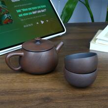 1 Set Purple Clay Hanwa Teapot Set, Handmade Purple Clay Teaware, Home & Travel Tea Set, Includes 1 Teapot And 2 Guest Tea Cups, Unique Chinese Style Teaware, Suitable For Home Use, Guests, And Gifting - Multicolor - View 9