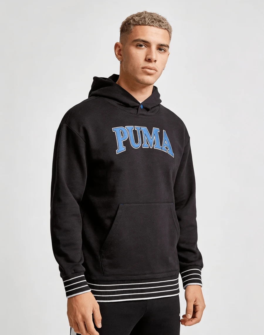 PUMA Large Letter Print Hooded Casual Long-Sleeve American Retro Sports Color Block Sweatshirt, Unisex - Black - View 1