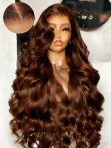 Coleen Dark Brown Body Wave Lace Front Wigs Human Hair Gluless Wigs Human Hair 13x4 Transparent Lace Human Hair Pre Plucked With Ear To Ear Baby Hair Brown Colored Wig #1B Natural Black 40 Inch Wig Human Hair Halloween Costumes Plus Size For Corpse Bride 260% Density - S2 - View 2